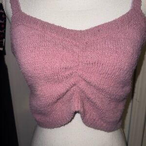 Pink Knit Cropped Women's Top